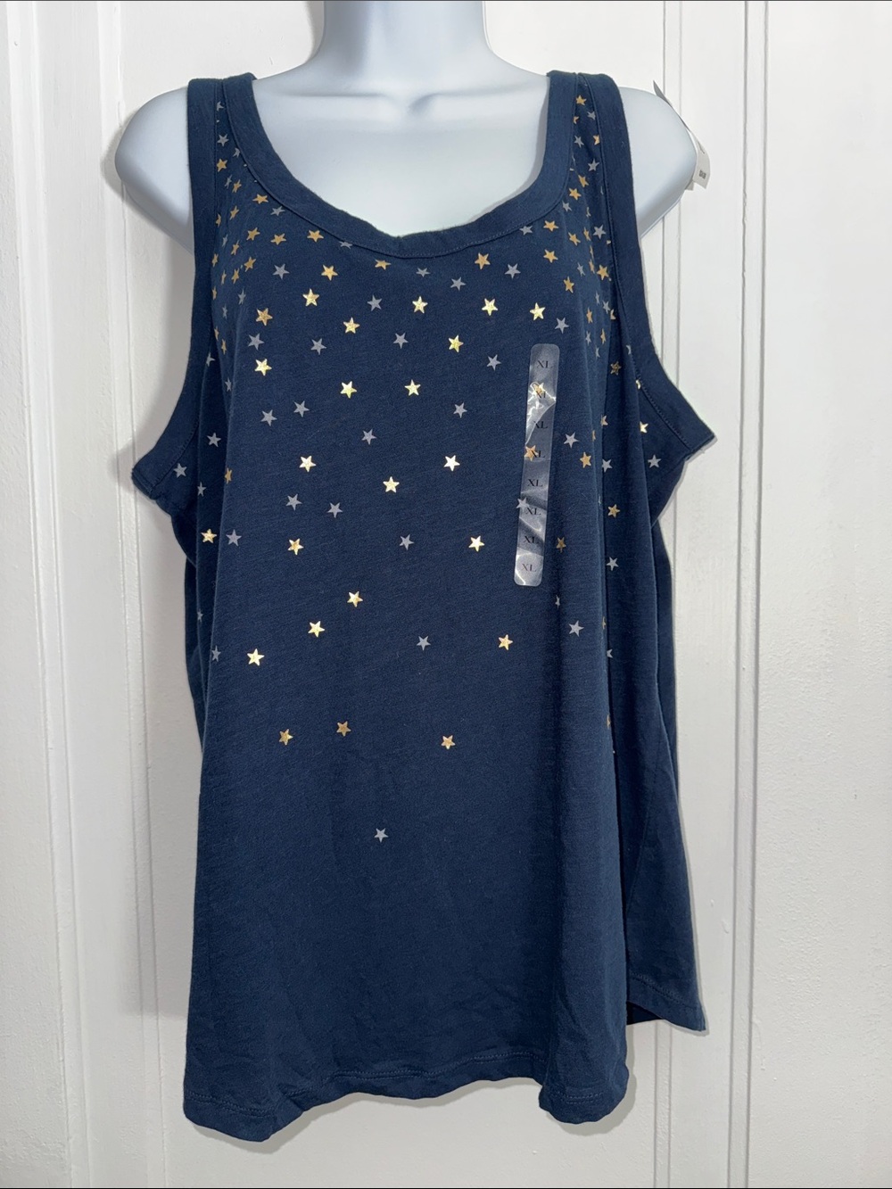 NWT! LOFT Navy Tank Top with Gold & Silver Star Print size XL